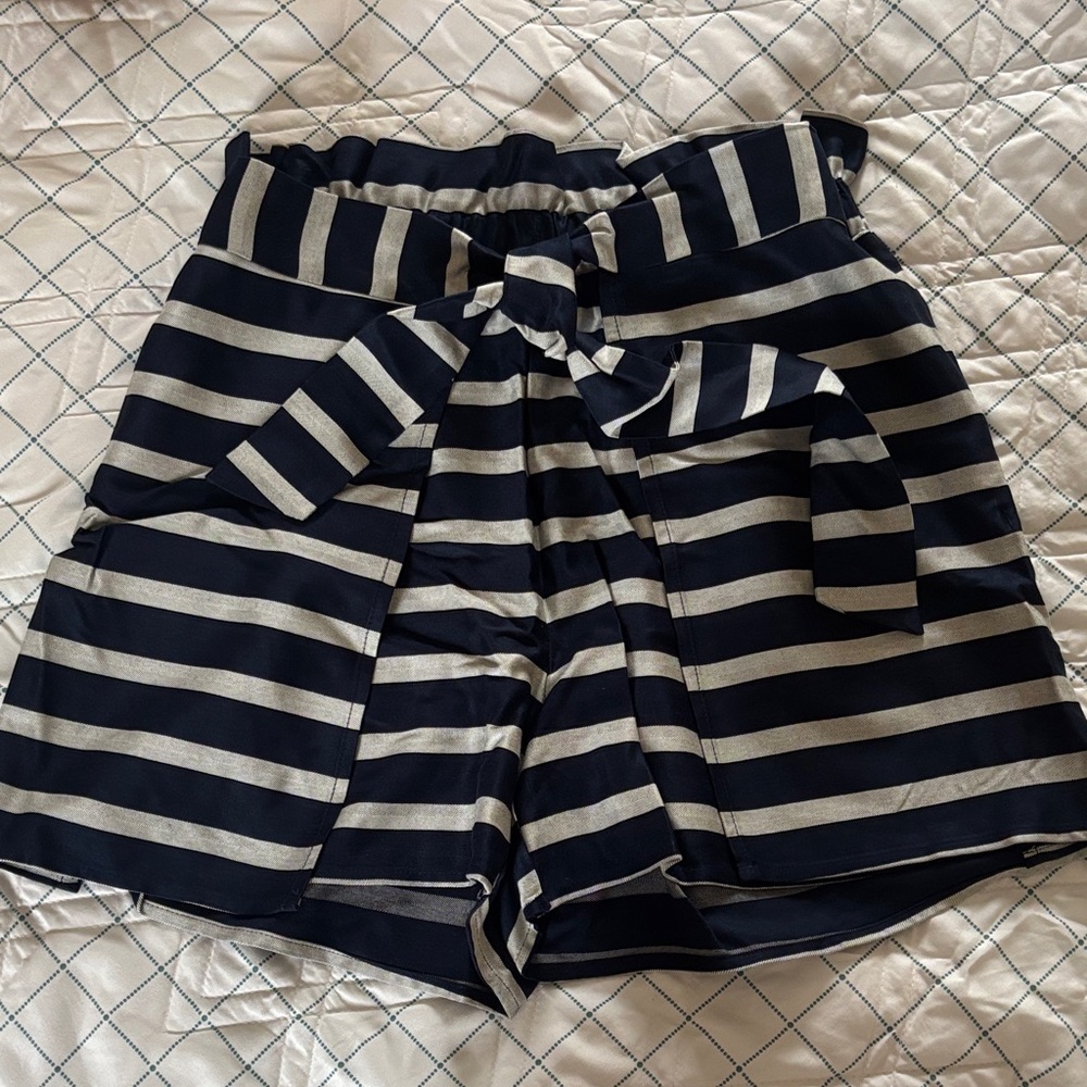 New York & Company High Waist Striped Shorts - Navy and White